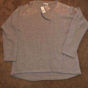 Gray rhinestone shoulder sweater